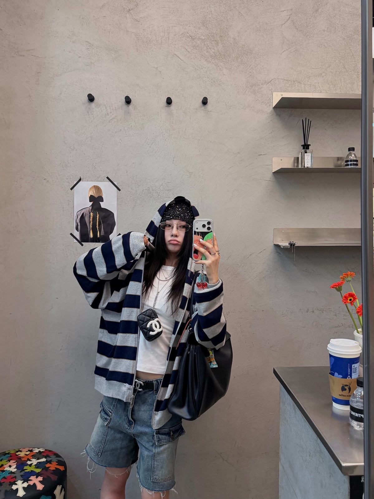 2026 Women's GS Logo Striped Hooded Coat (DD155)