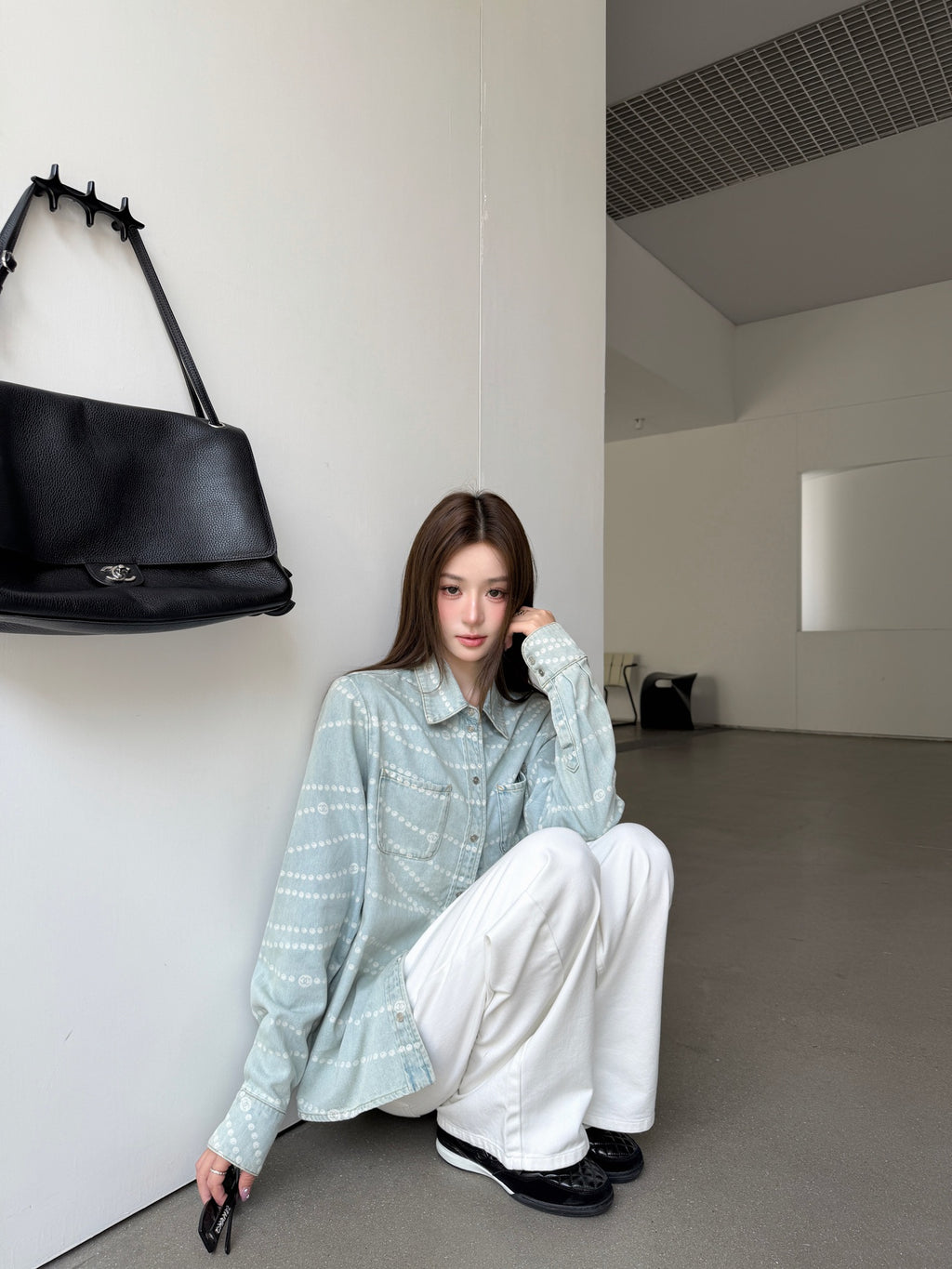 2026 Women's GS Logo Washed Denim Pearl Shirt (FF805)
