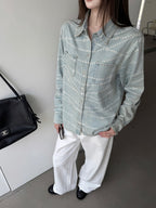 2026 Women's GS Logo Washed Denim Pearl Shirt (FF805)
