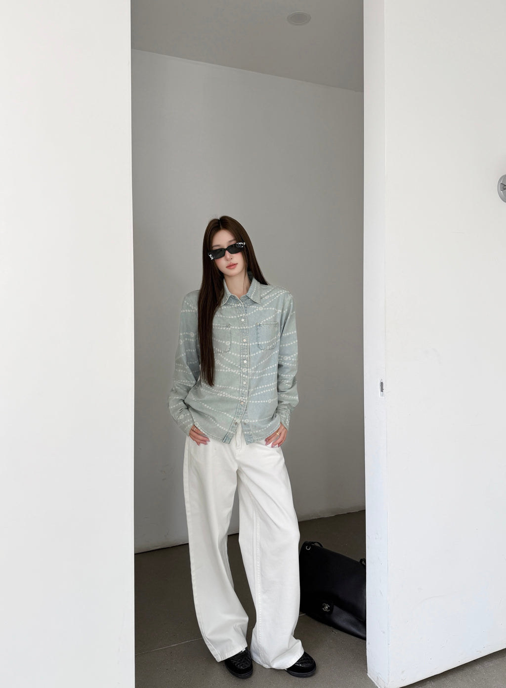 2026 Women's GS Logo Washed Denim Pearl Shirt (FF805)