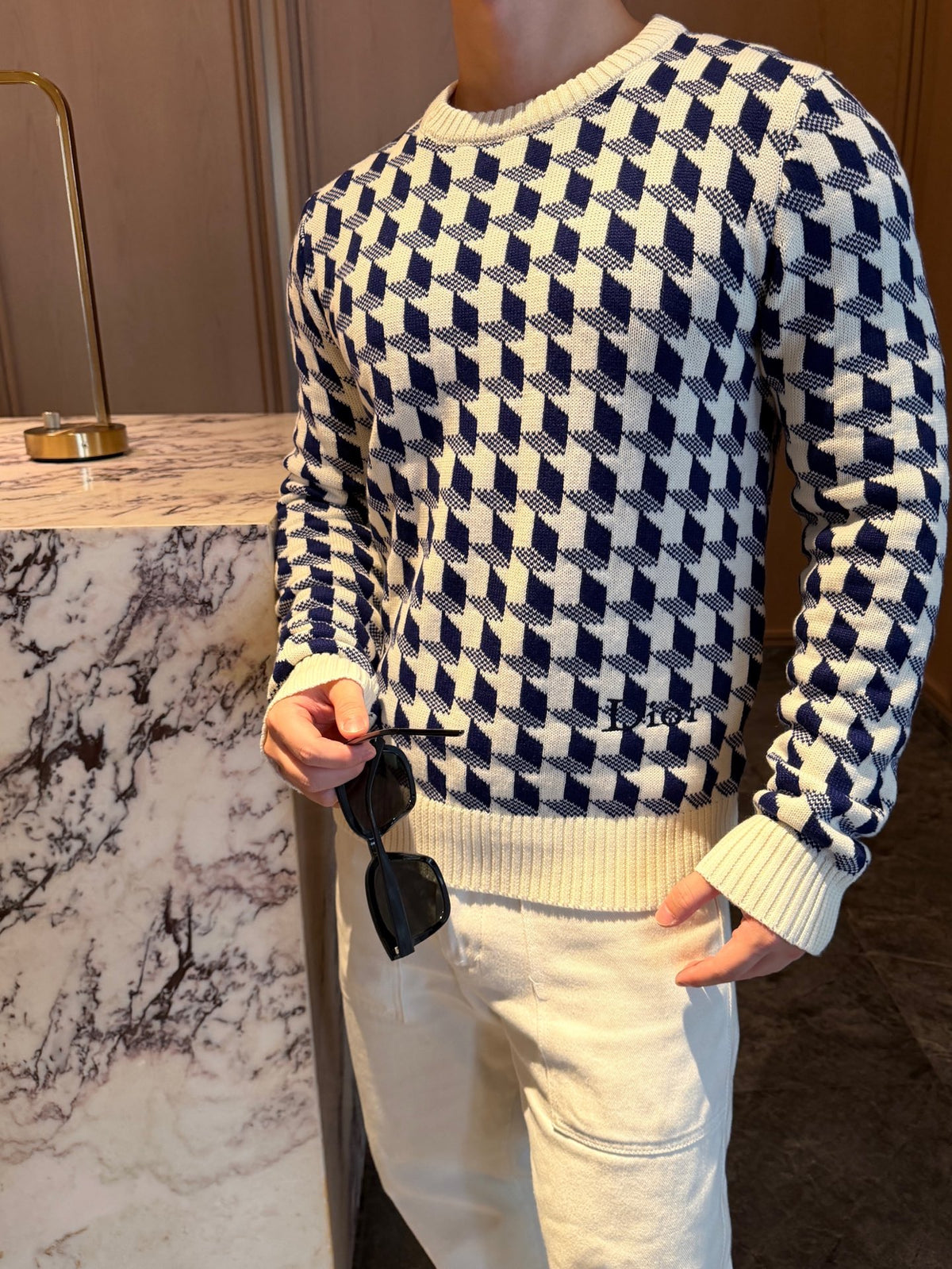 2026 New Style GS Embroidered Peacock Pattern Plaid Knitted Sweater (AA640-B40)