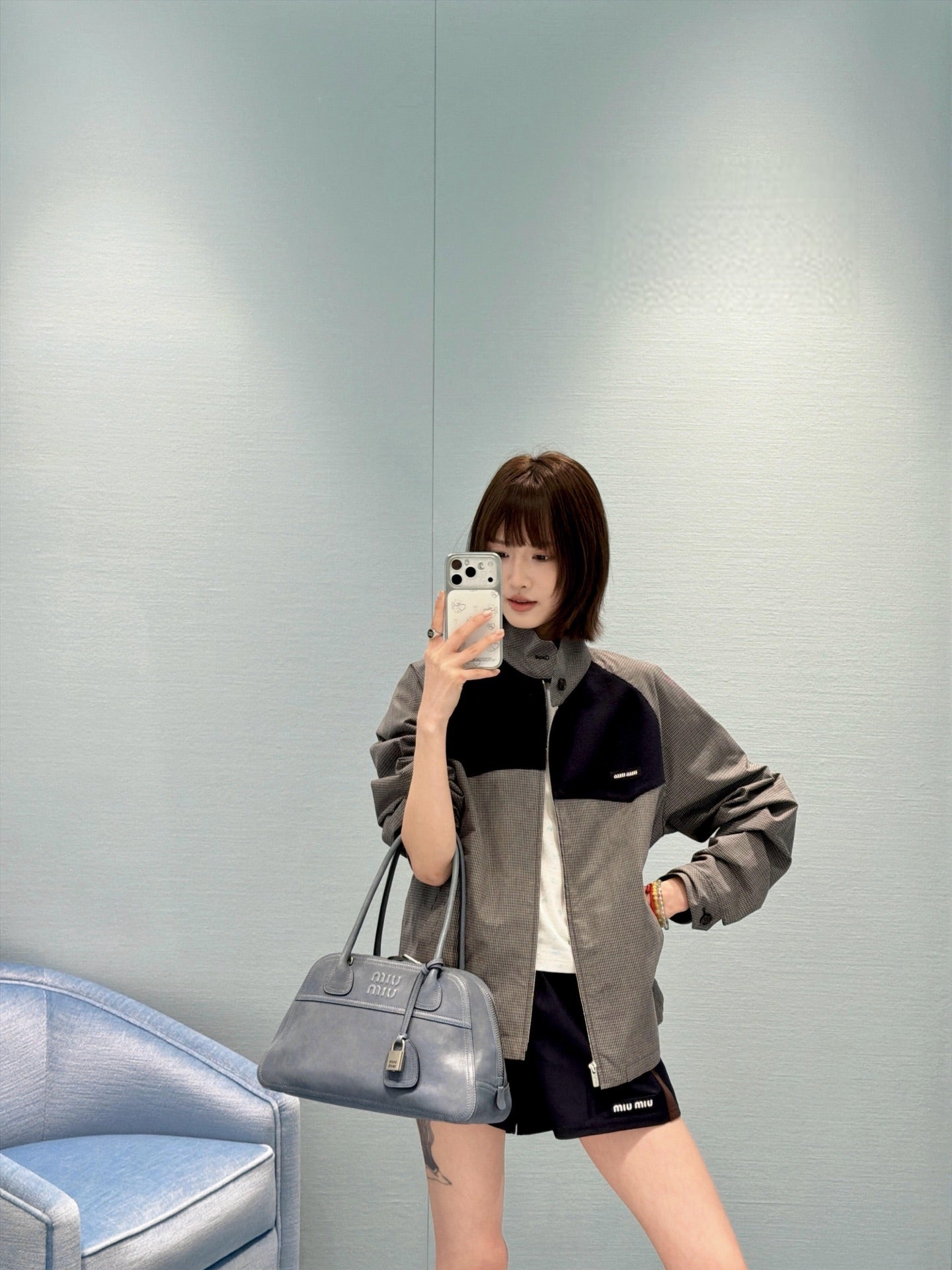2026 Women's GS Logo Check Pattern Zip-Up Coat (FF797)