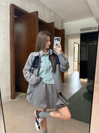 2026 Women's GS Logo Check Pattern Zip-Up Coat (FF797)