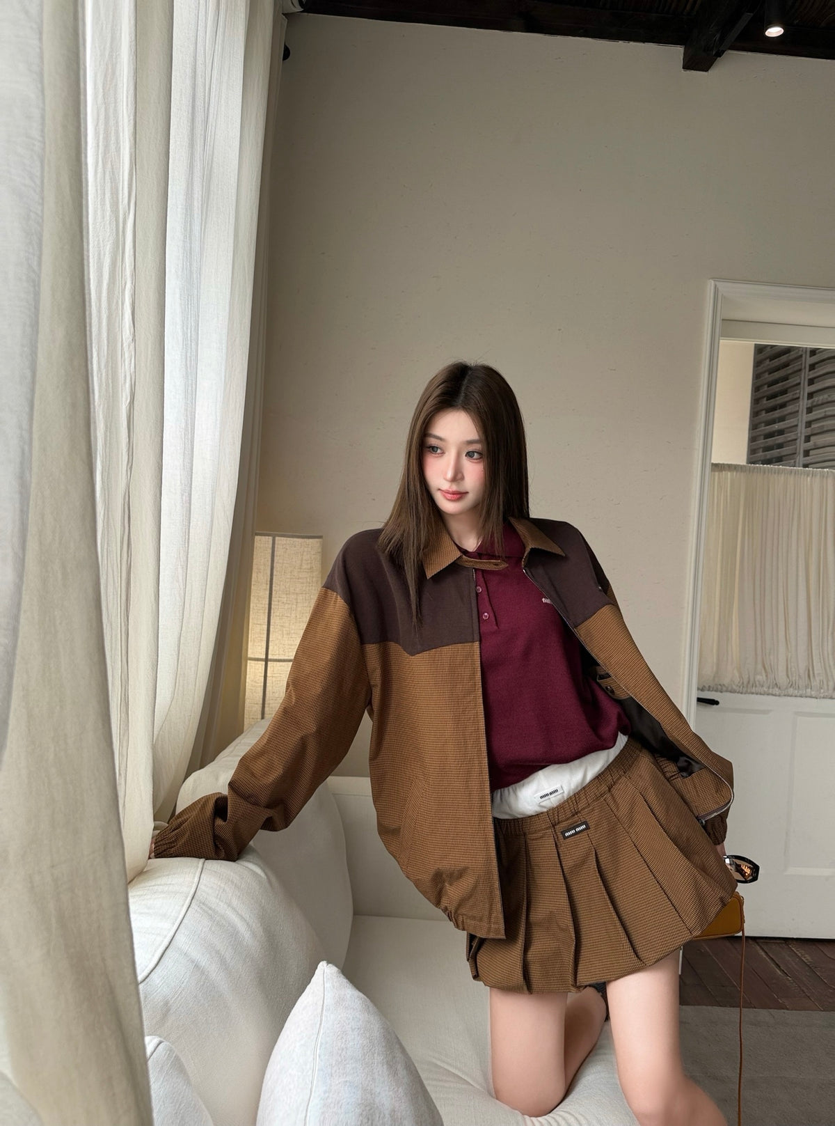 2026 Women's GS Logo Check Pattern Zip-Up Coat (FF800)