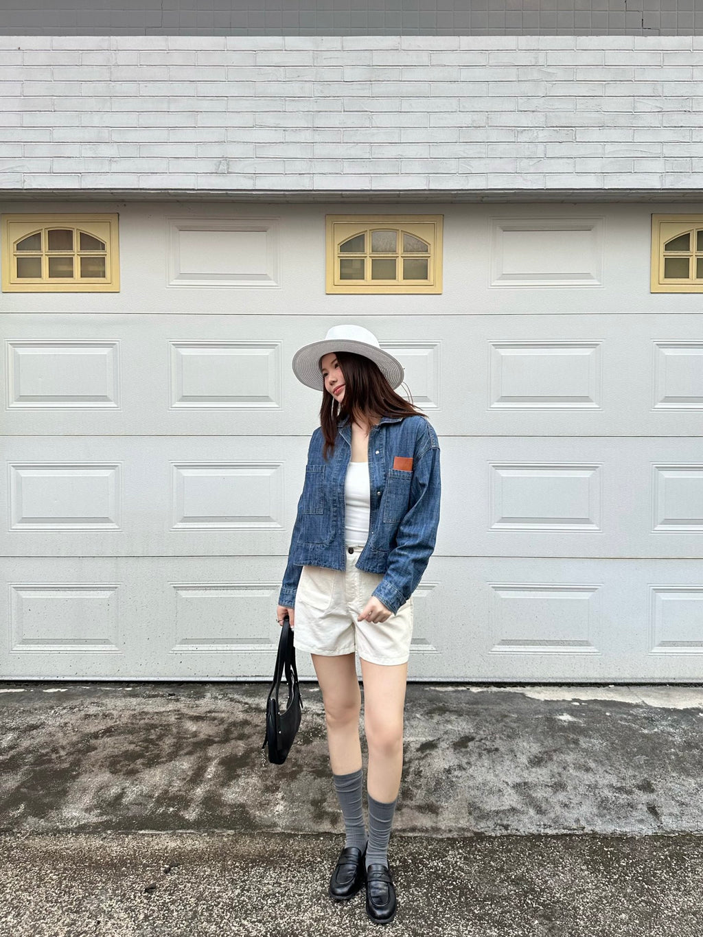 2026 Women's GS Leather Patch Denim Jacket (EE436)