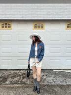2026 Women's GS Leather Patch Denim Jacket (EE436)