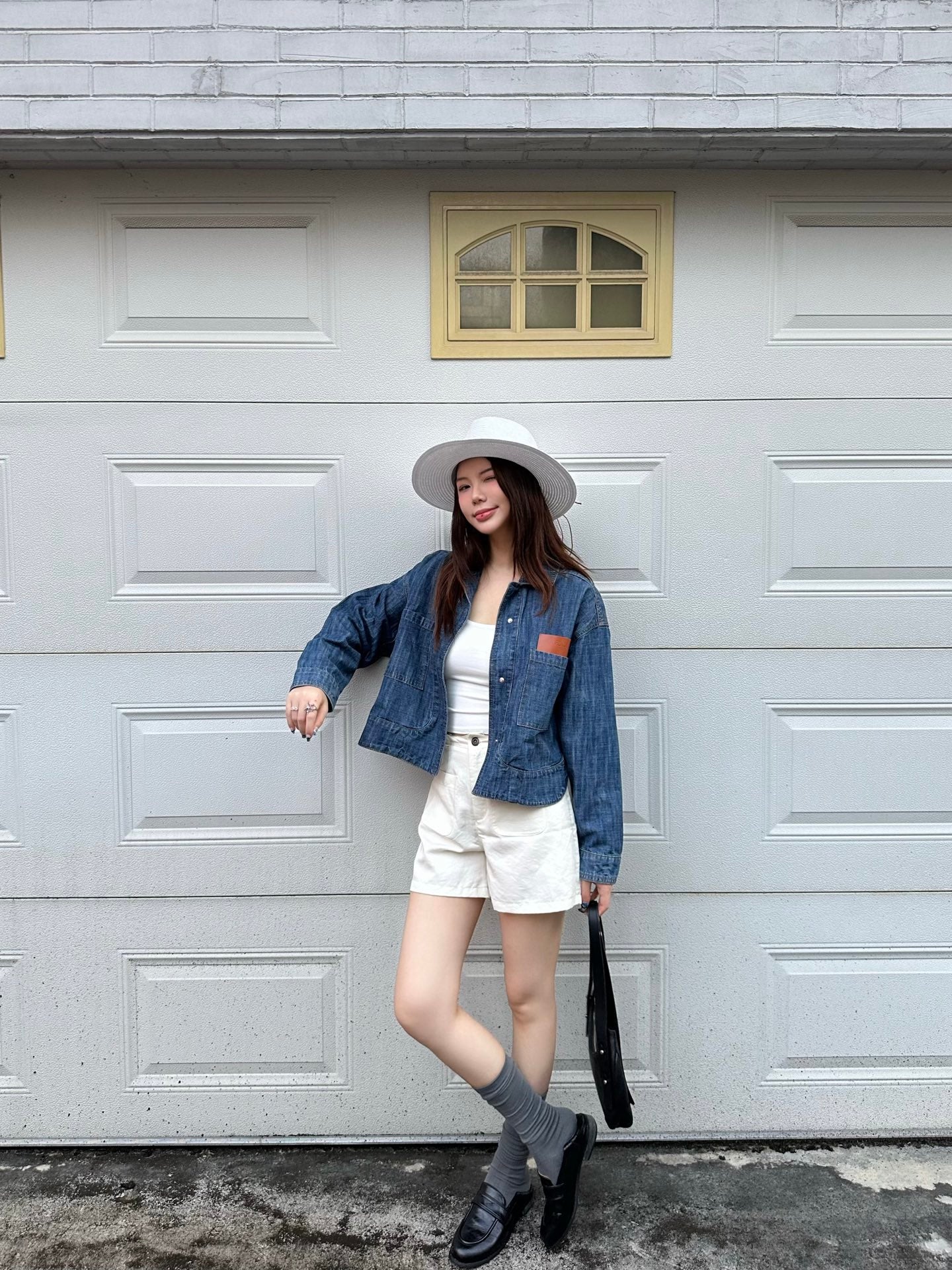 2026 Women's GS Leather Patch Denim Jacket (EE436)