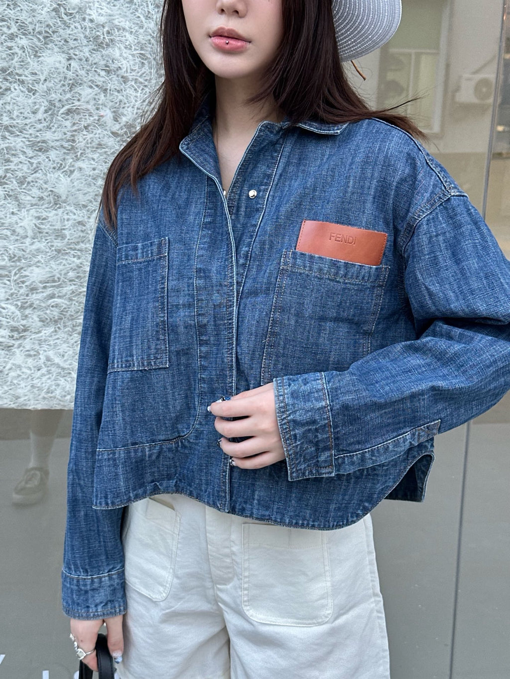 2026 Women's GS Leather Patch Denim Jacket (EE436)