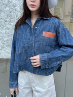 2026 Women's GS Leather Patch Denim Jacket (EE436)