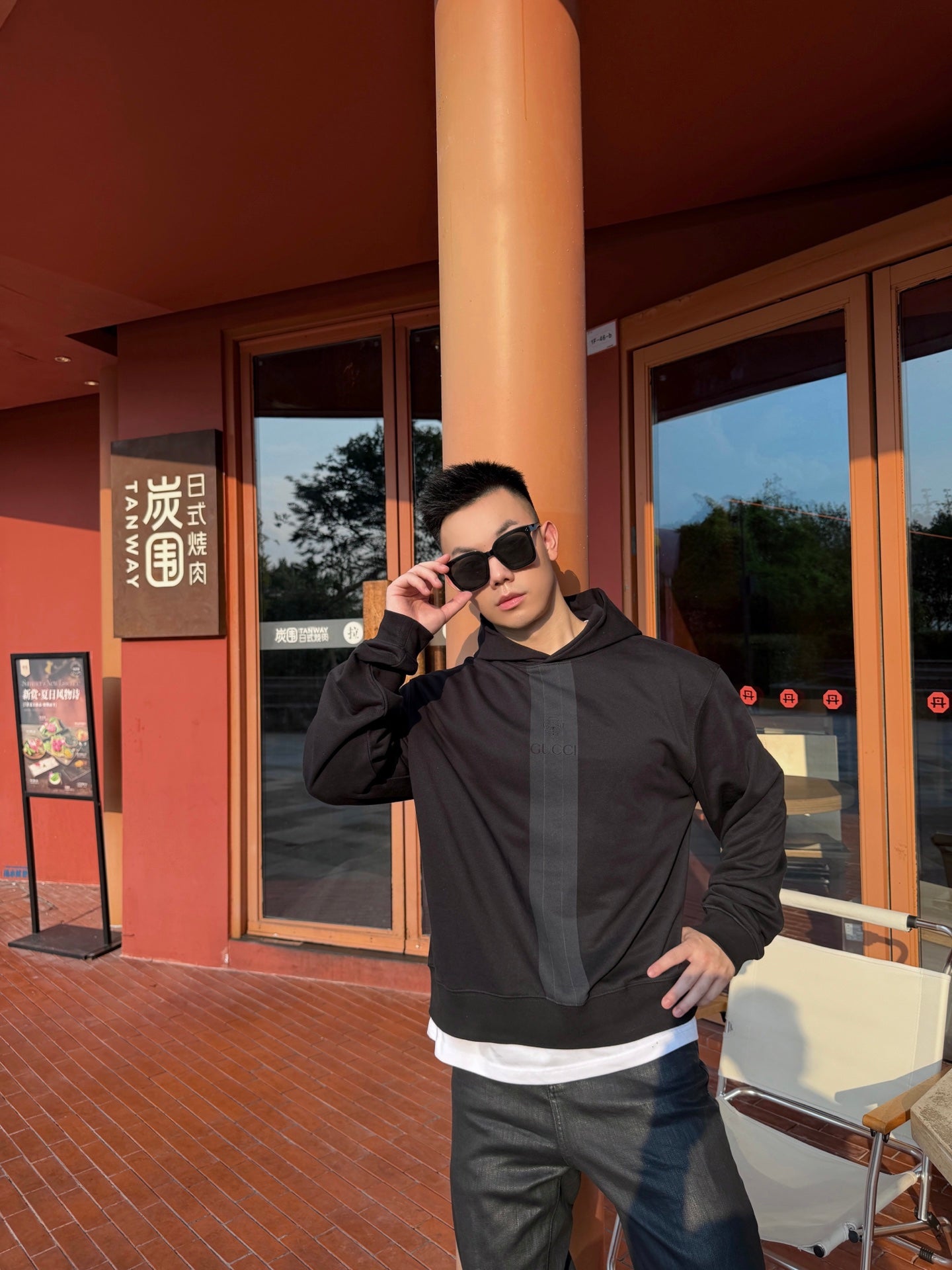 2026 New Model GS Logo Striped Hooded Sweatshirt (AA1002-B00)