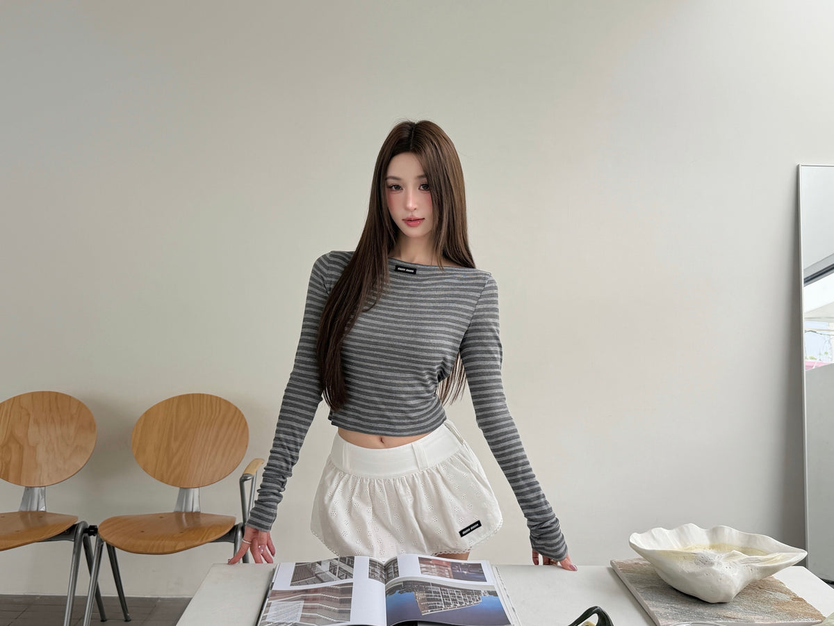 2026 Women's GS Logo Striped Boat-neck Long-Sleeved Shirt (FF827)