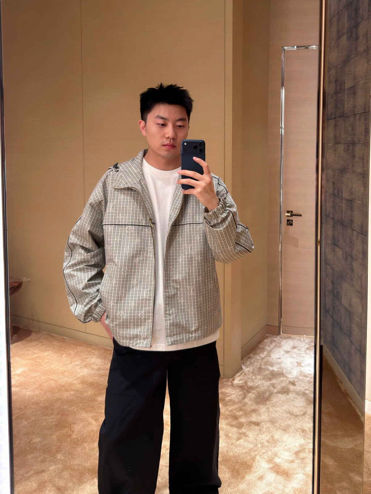 2026 New Model GS Logo Checkered Hooded Jacket (AA678-C15)