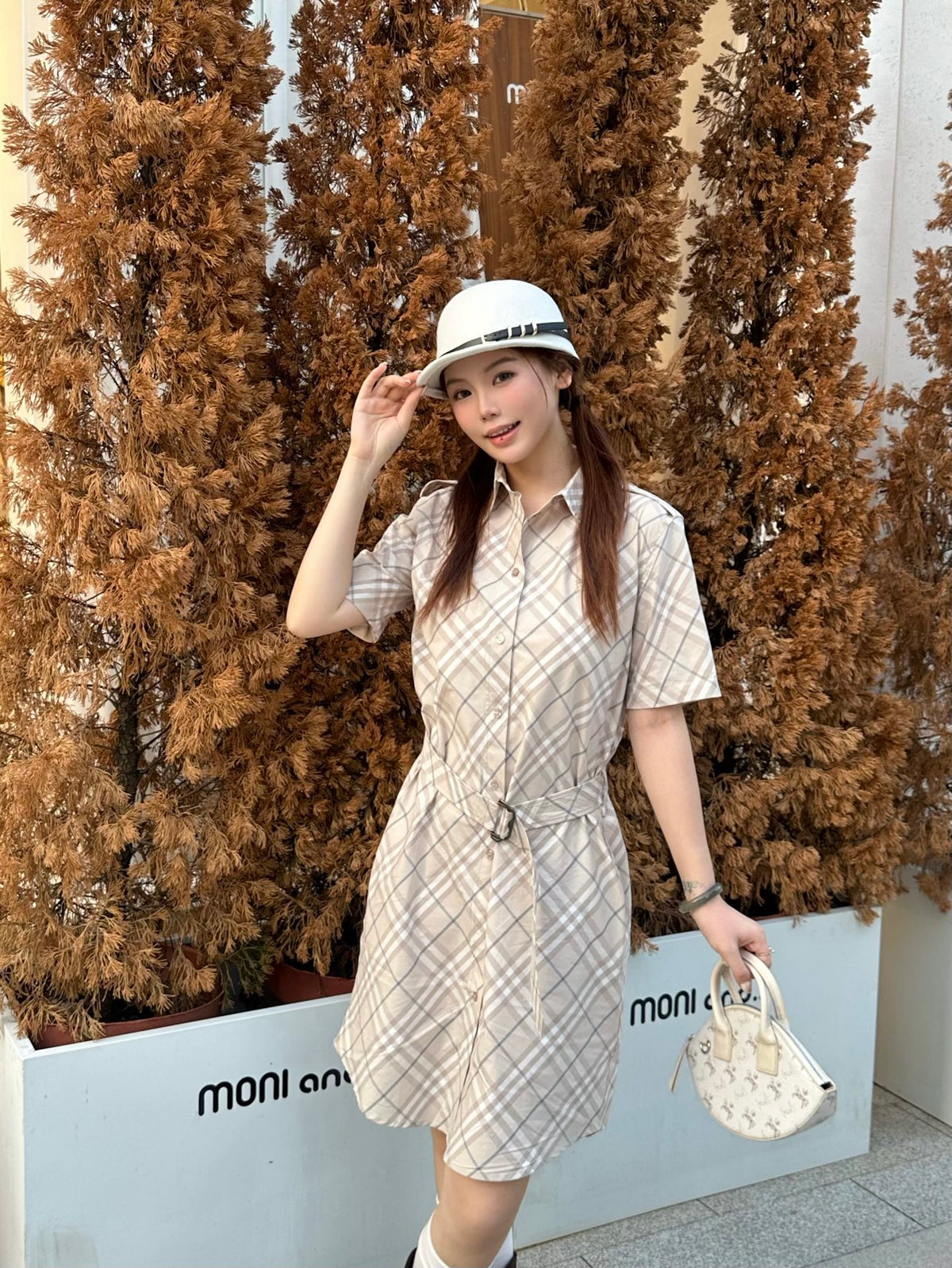 2026 Women's GS Embroidered Checkered Shirt-style Dress (DD180)