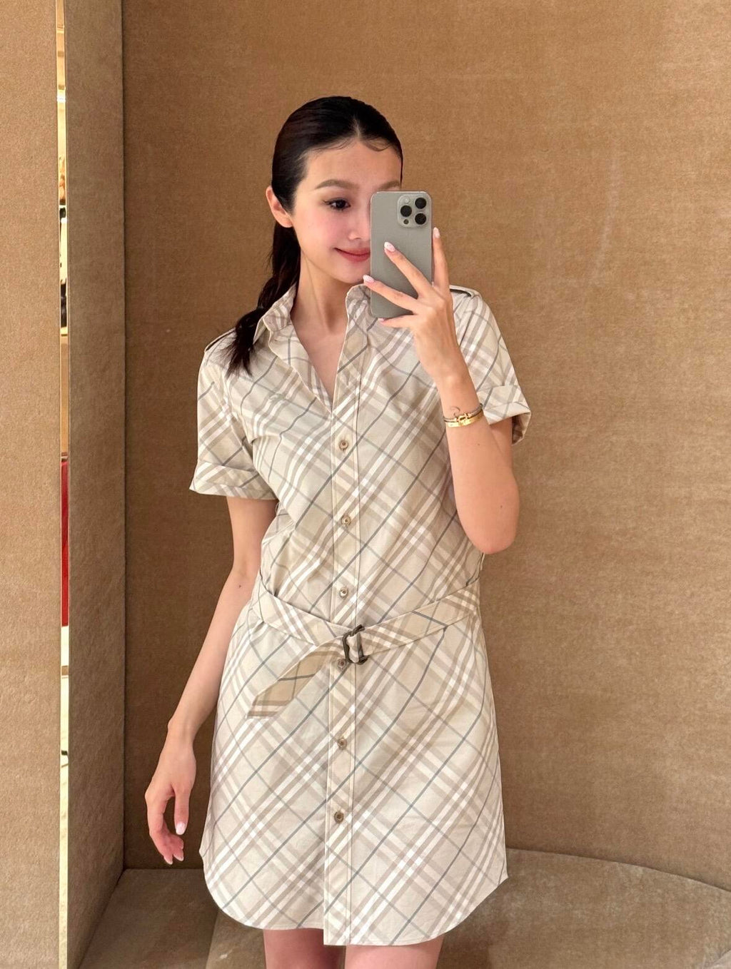2026 Women's GS Embroidered Checkered Shirt-style Dress (DD180)