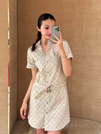 2026 Women's GS Embroidered Checkered Shirt-style Dress (DD180)