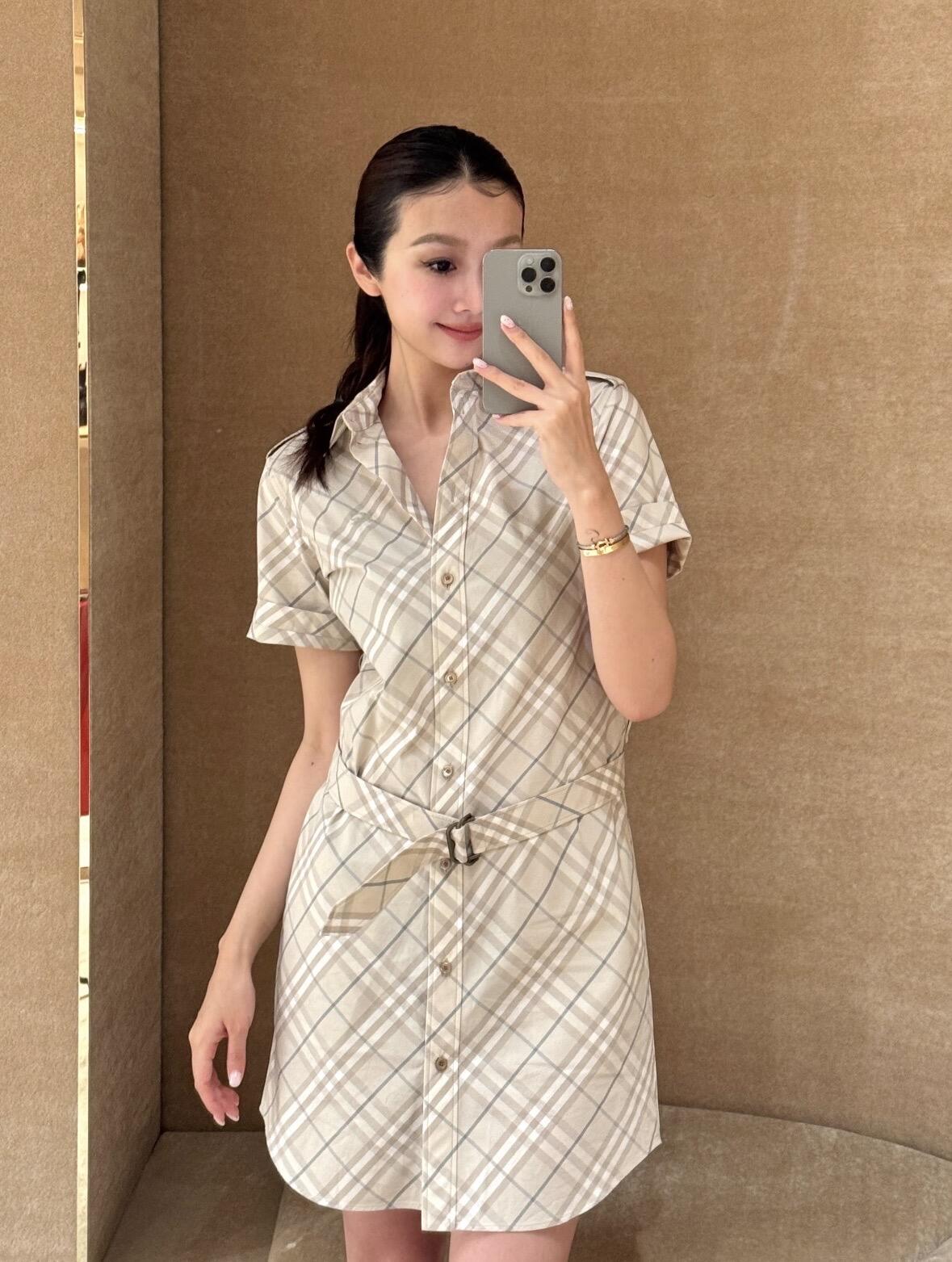 2026 Women's GS Embroidered Checkered Shirt-style Dress (DD180)
