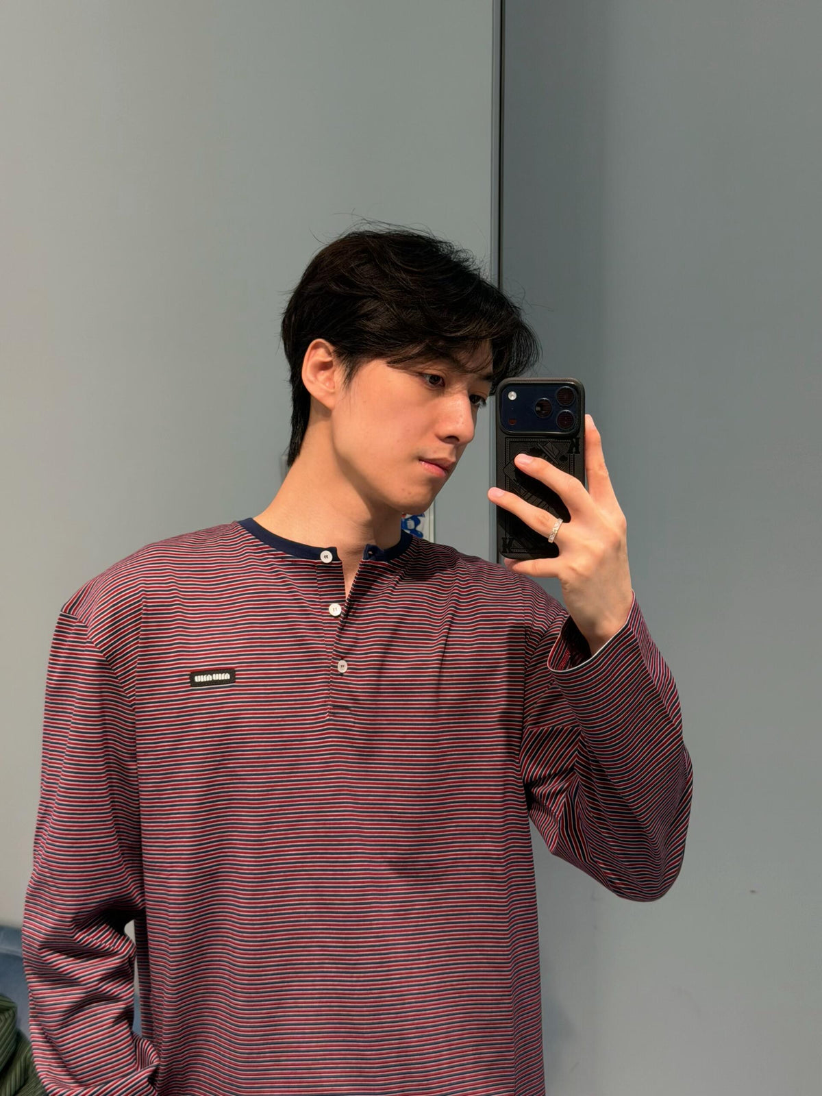 2026 New Model GS Logo Striped Henry Collar Long Sleeve (CC7017-A75)