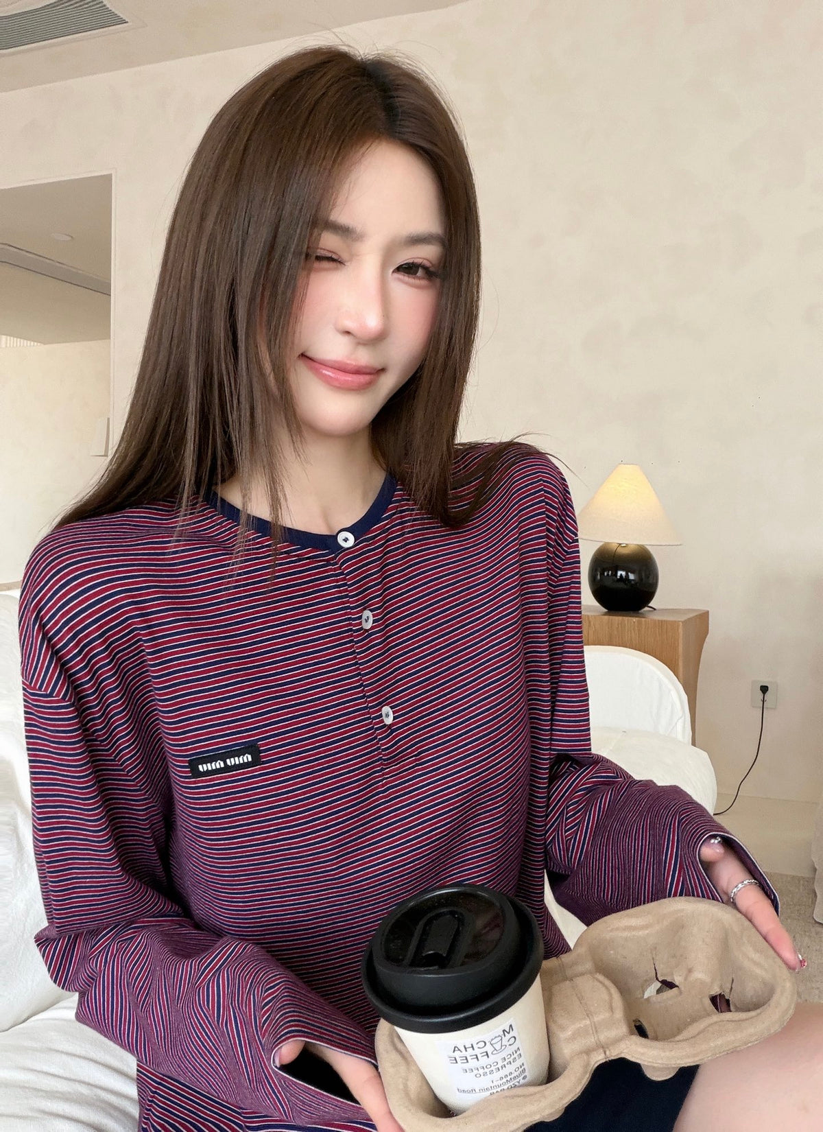 2026 Women's GS Logo Striped Henry Collar Long Sleeve (FF815)