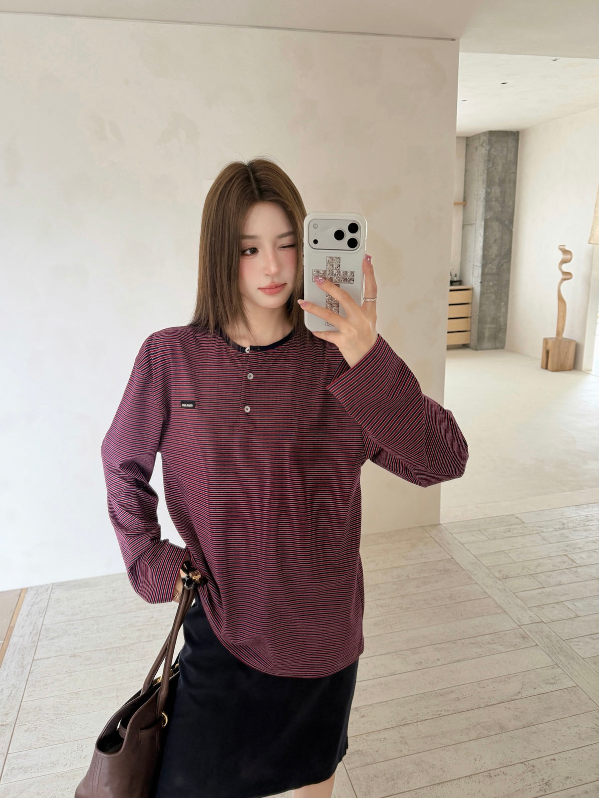 2026 Women's GS Logo Striped Henry Collar Long Sleeve (FF815)