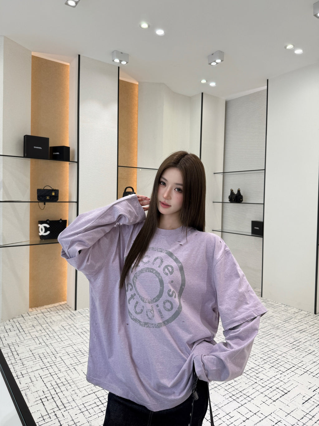 2026 Women's GS Vintage Logo Fake Two-Piece Long-Sleeved (FF836)