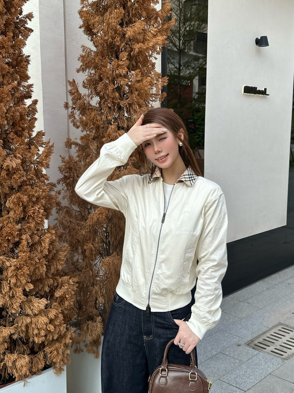 2026 Women's GS Embroidered Plaid Collar Coat (DD193)