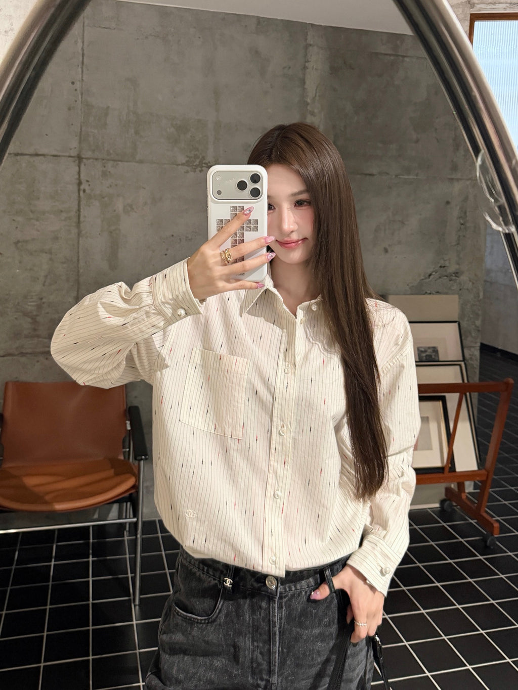 2026 Women's GS Double C Embroidered Striped Shirt (FF804)