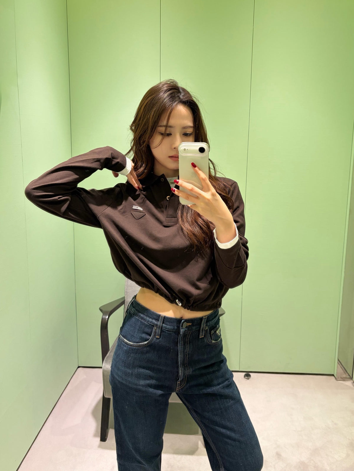 2026 Women's GS Triangle Logo Fake Two-Piece Long-Sleeved (FF837)