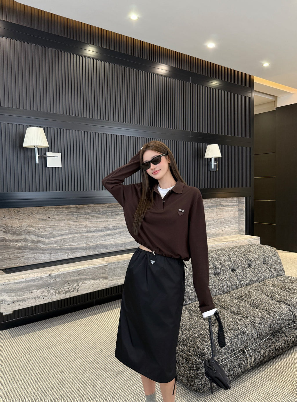 2026 Women's GS Triangle Logo Fake Two-Piece Long-Sleeved (FF837)