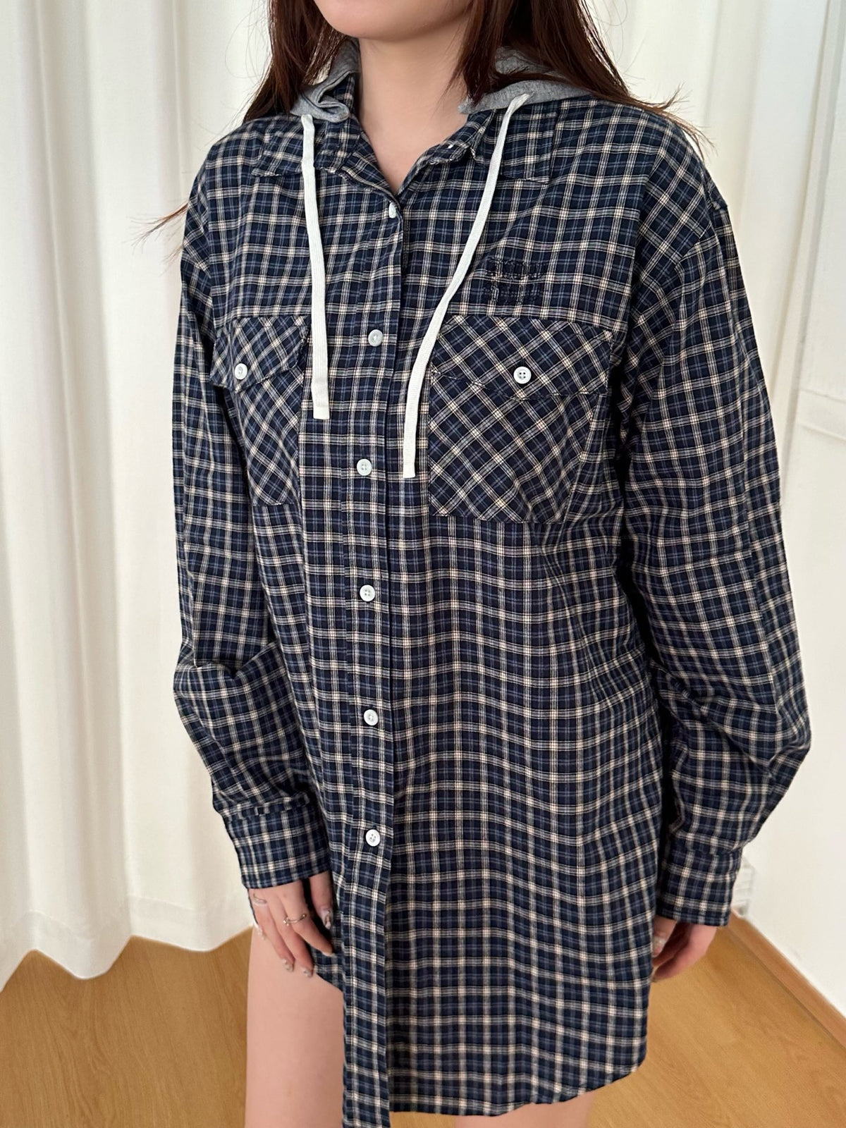 2026 Women's GS Check Pattern Hooded Coat (EE453)
