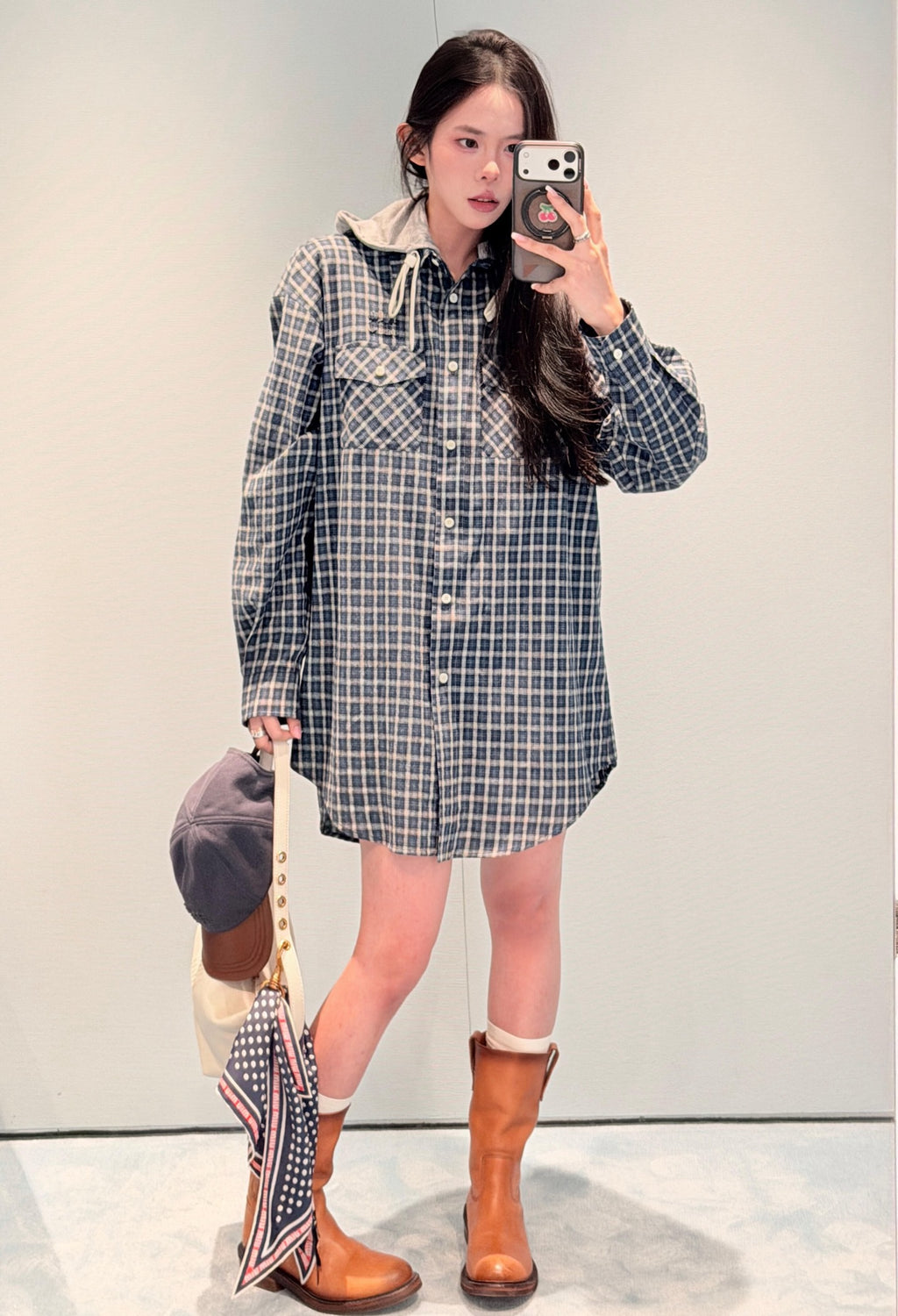 2026 Women's GS Check Pattern Hooded Coat (EE453)