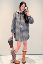 2026 Women's GS Check Pattern Hooded Coat (EE453)