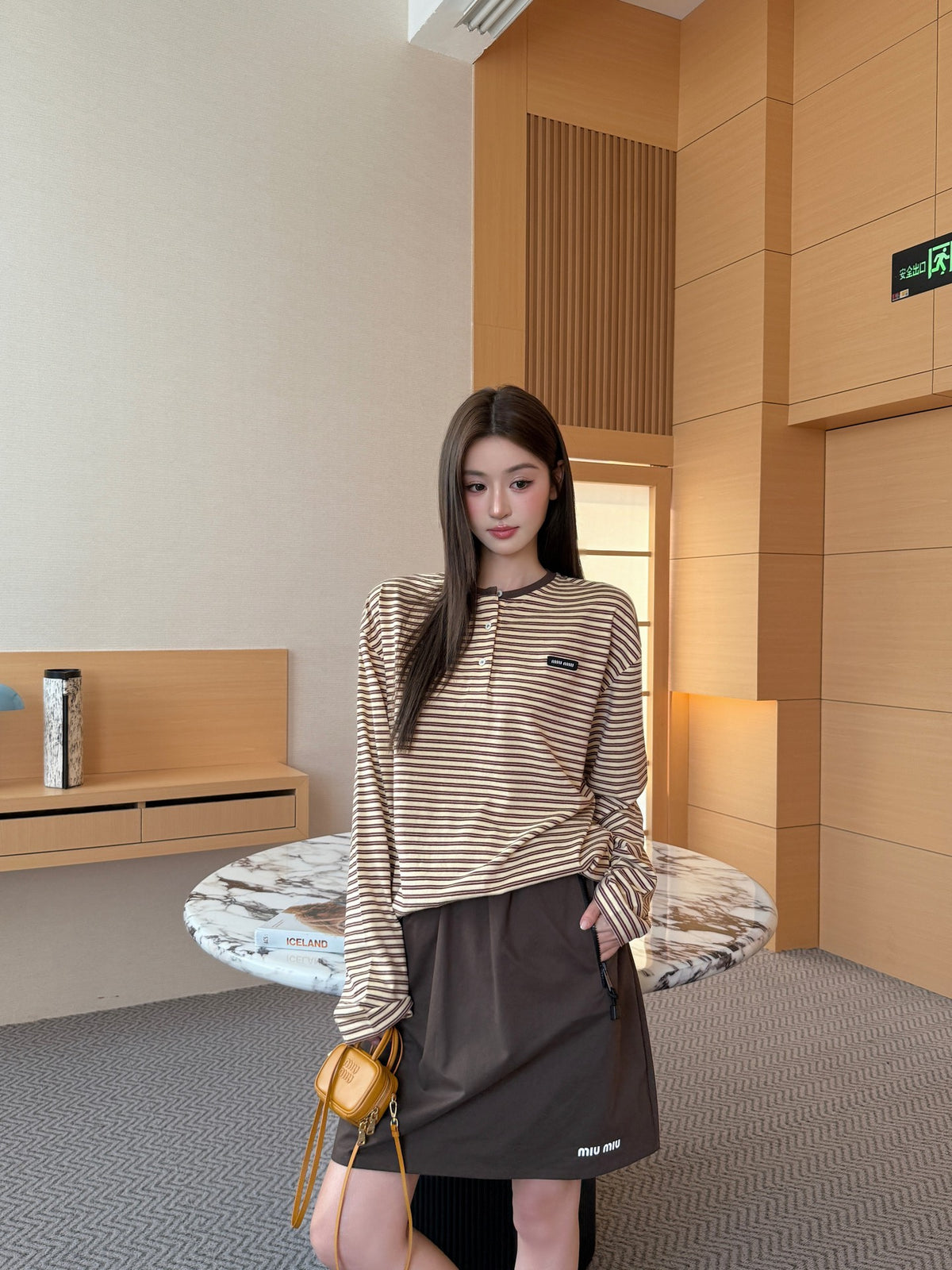 2026 Women's GS Logo Striped Henry Collar Long Sleeve (FF845)