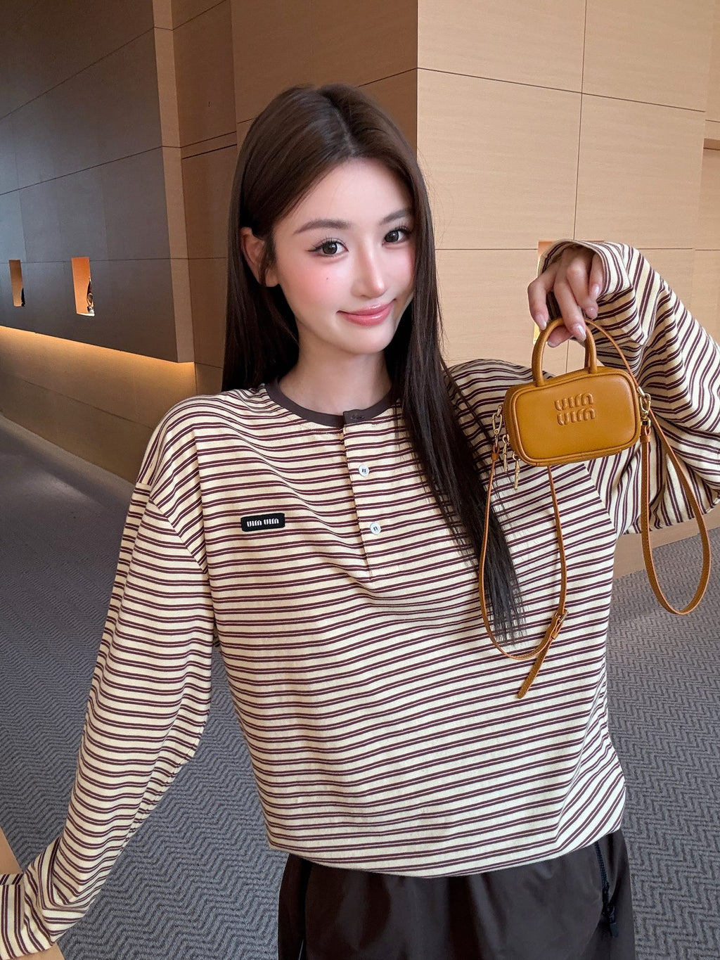 2026 Women's GS Logo Striped Henry Collar Long Sleeve (FF845)