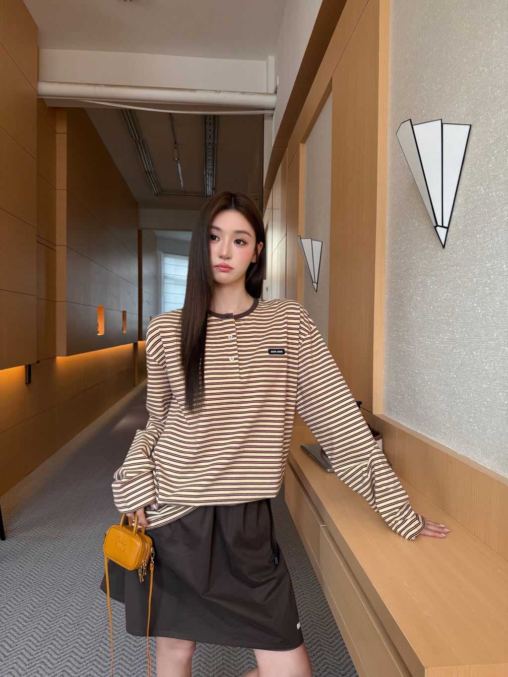 2026 Women's GS Logo Striped Henry Collar Long Sleeve (FF845)