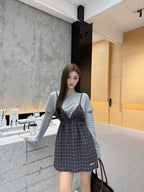 2026 Women's GS Logo Checkered Long-Sleeved Dress (FF848)