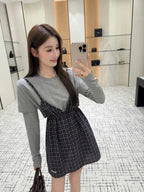 2026 Women's GS Logo Checkered Long-Sleeved Dress (FF848)