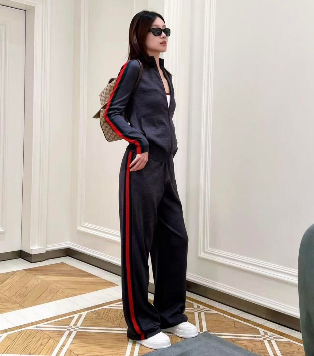 2026 Women's GS Color-Matched Striped Wool Coat (DD204)