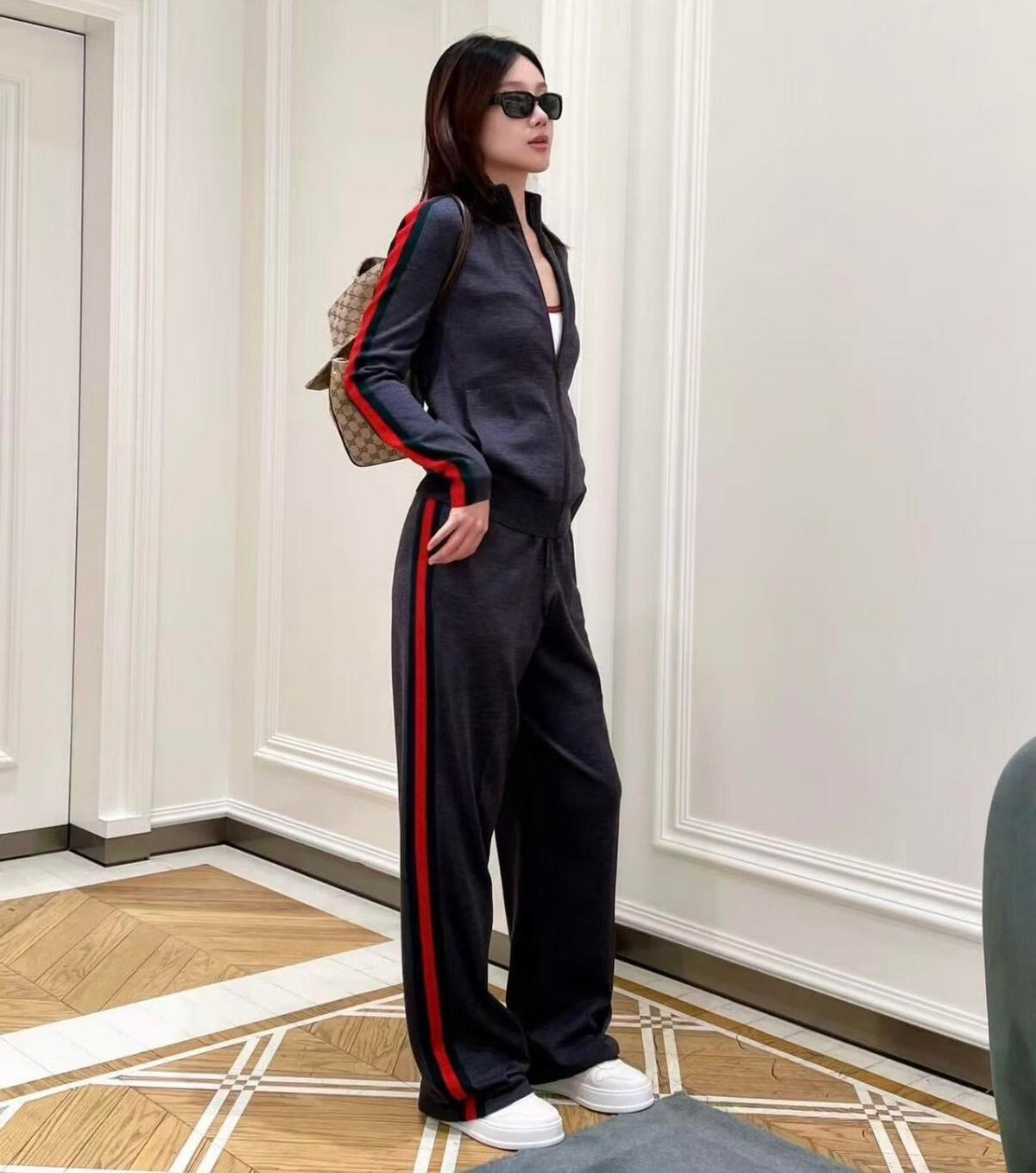 2026 Women's GS Color-Matched Striped Wool Coat (DD204)
