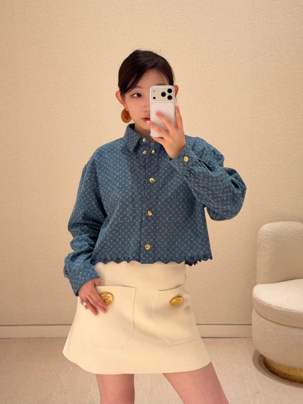 2026 Women's GS Label Full Print Denim Short Shirt (EE454)