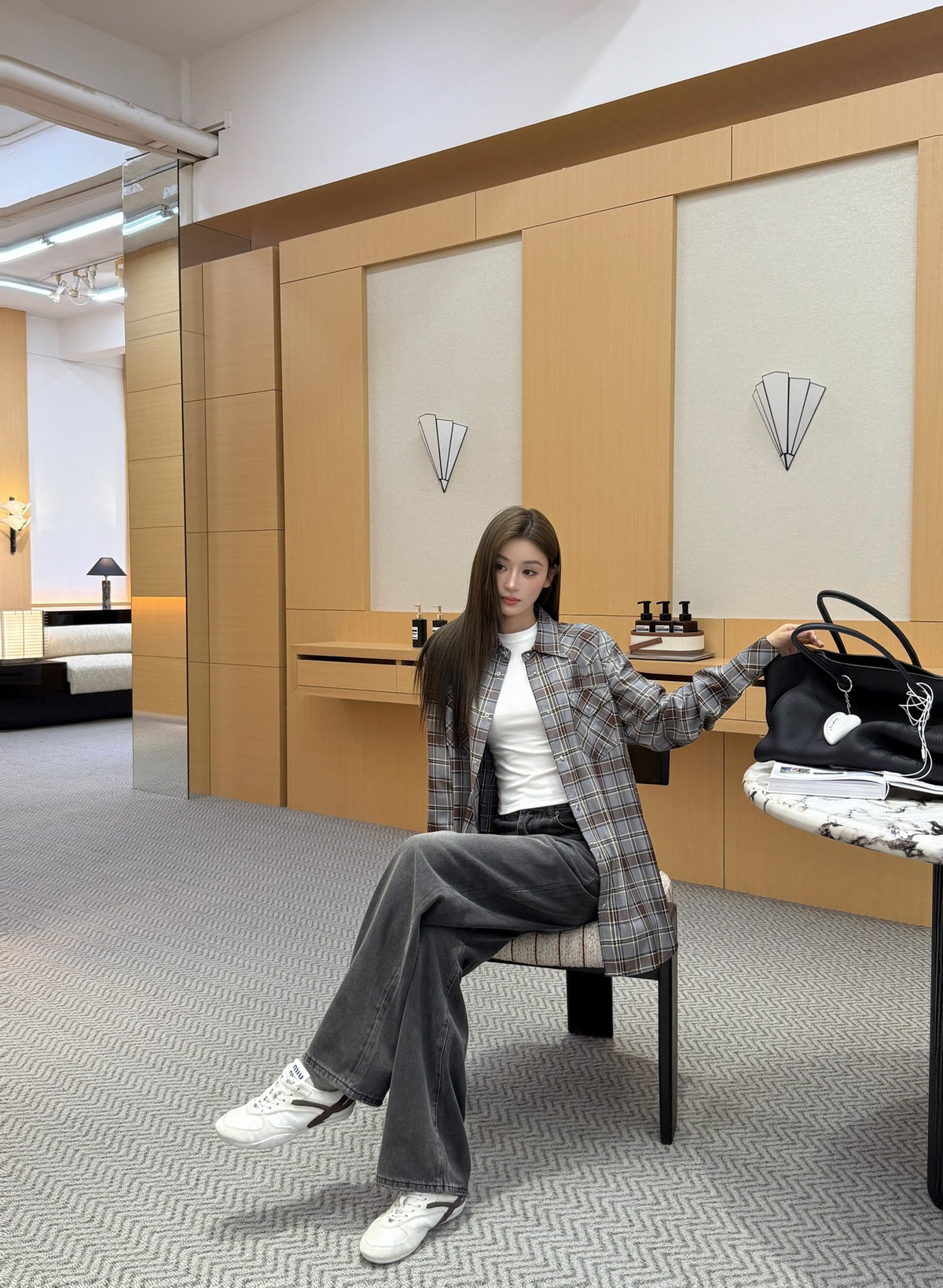 2026 Women's GS Logo Embroidered Check Shirt (FF831)