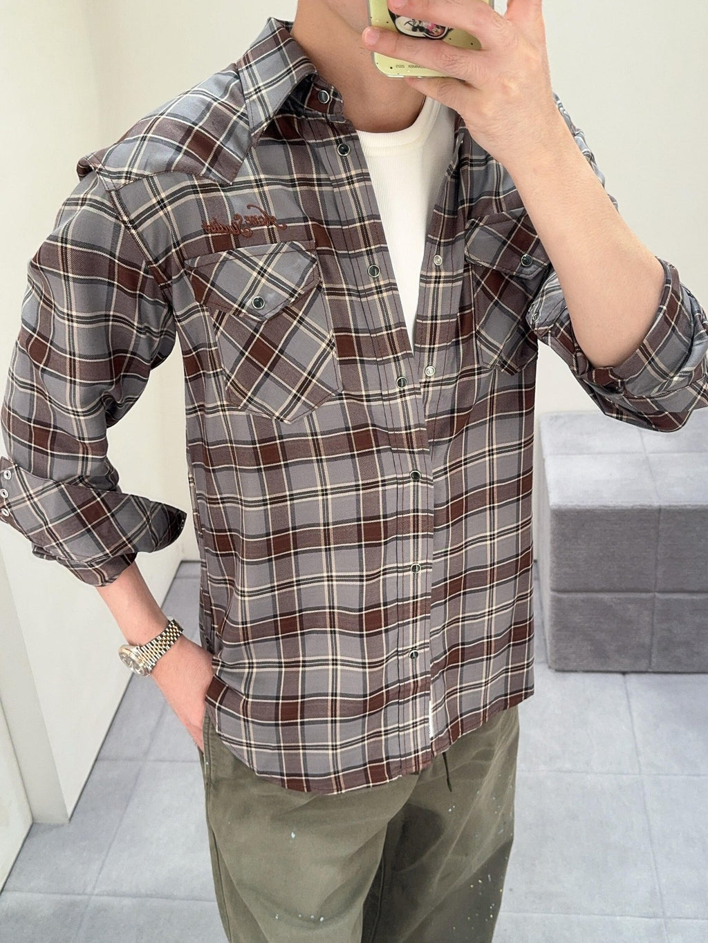 2026 New Model GS Logo Embroidered Checkered Shirt (CC7026-B60)