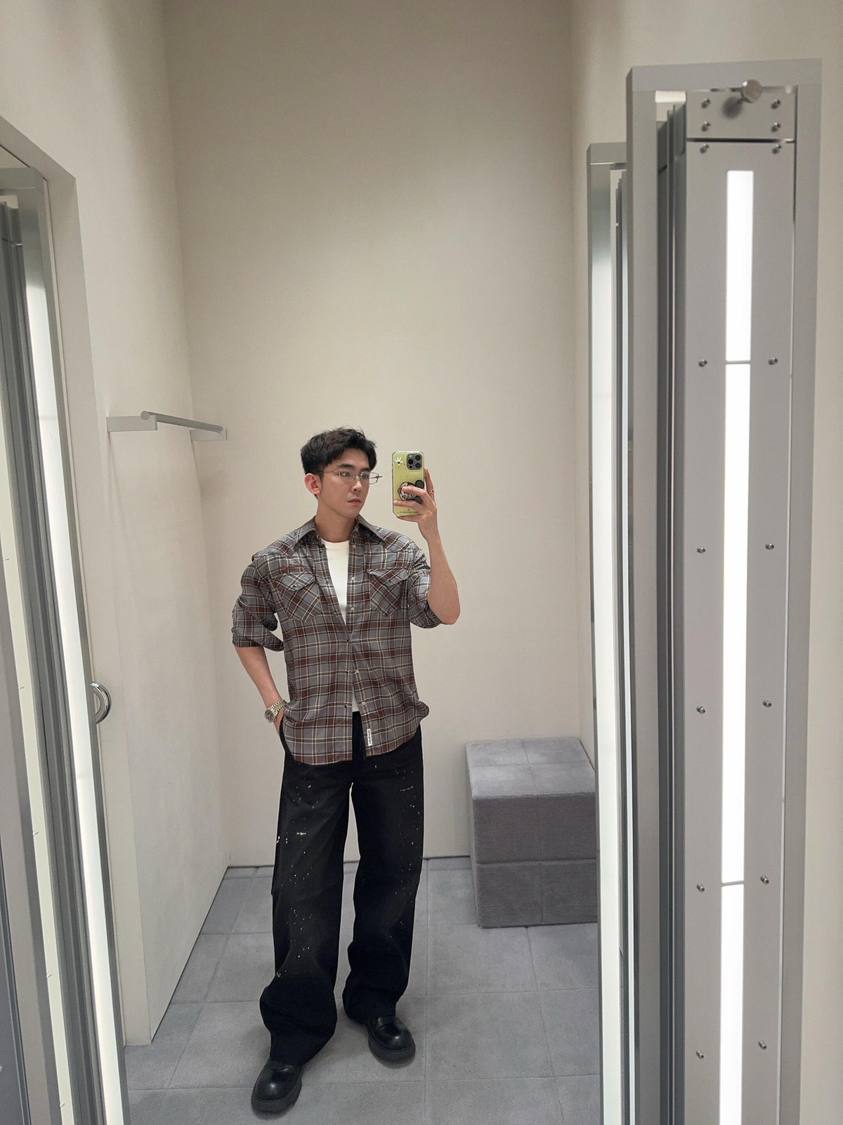 2026 New Model GS Logo Embroidered Checkered Shirt (CC7026-B60)