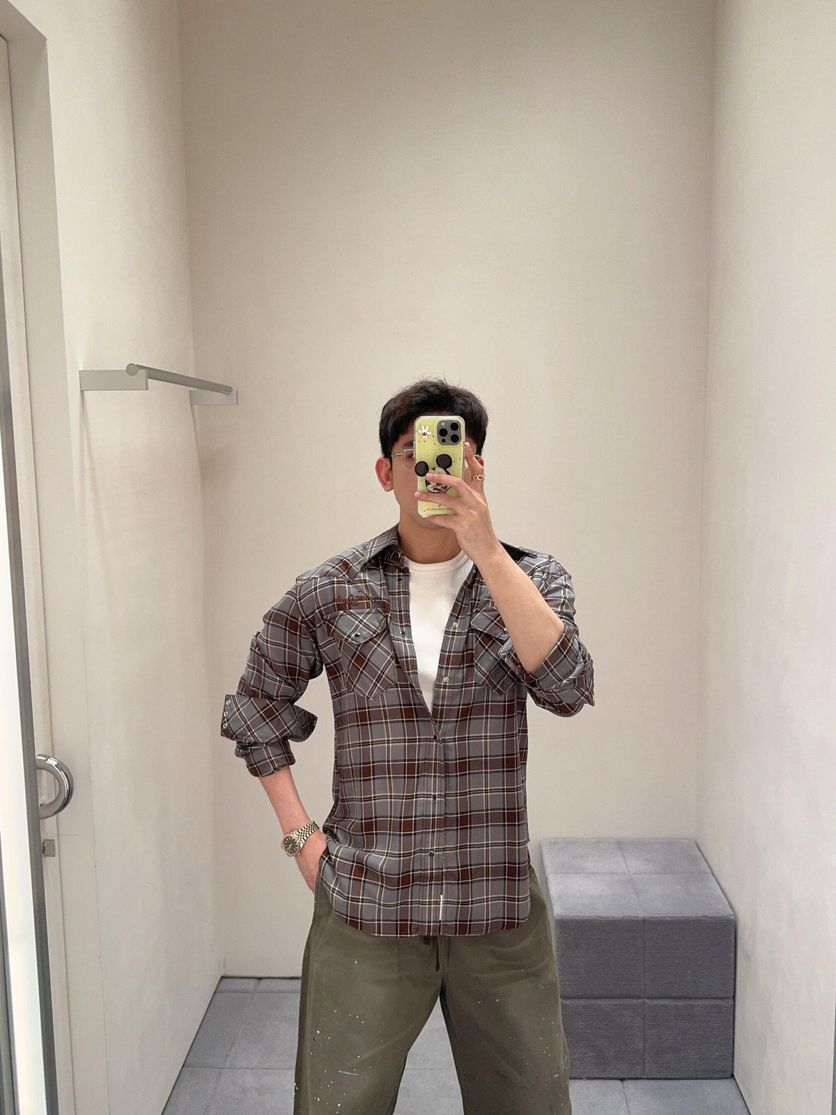 2026 New Model GS Logo Embroidered Checkered Shirt (CC7026-B60)