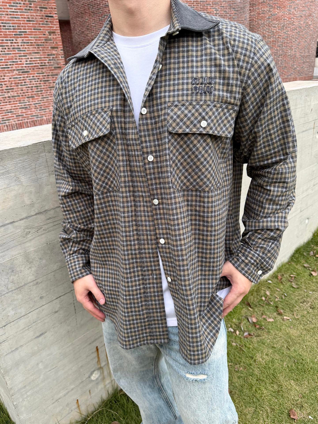 2026 New Model GS Logo Check Pencil Shirt (CC7035-B75)