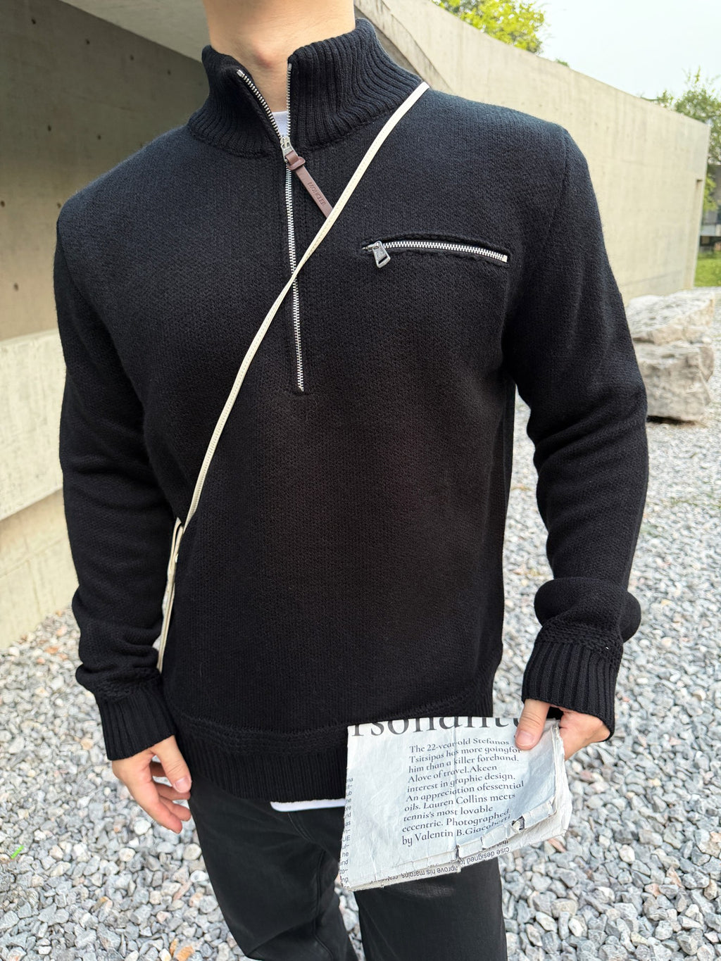 2026 New Model GS Logo Leather Pouch Half-Zip Sweater (AA1006-B40)