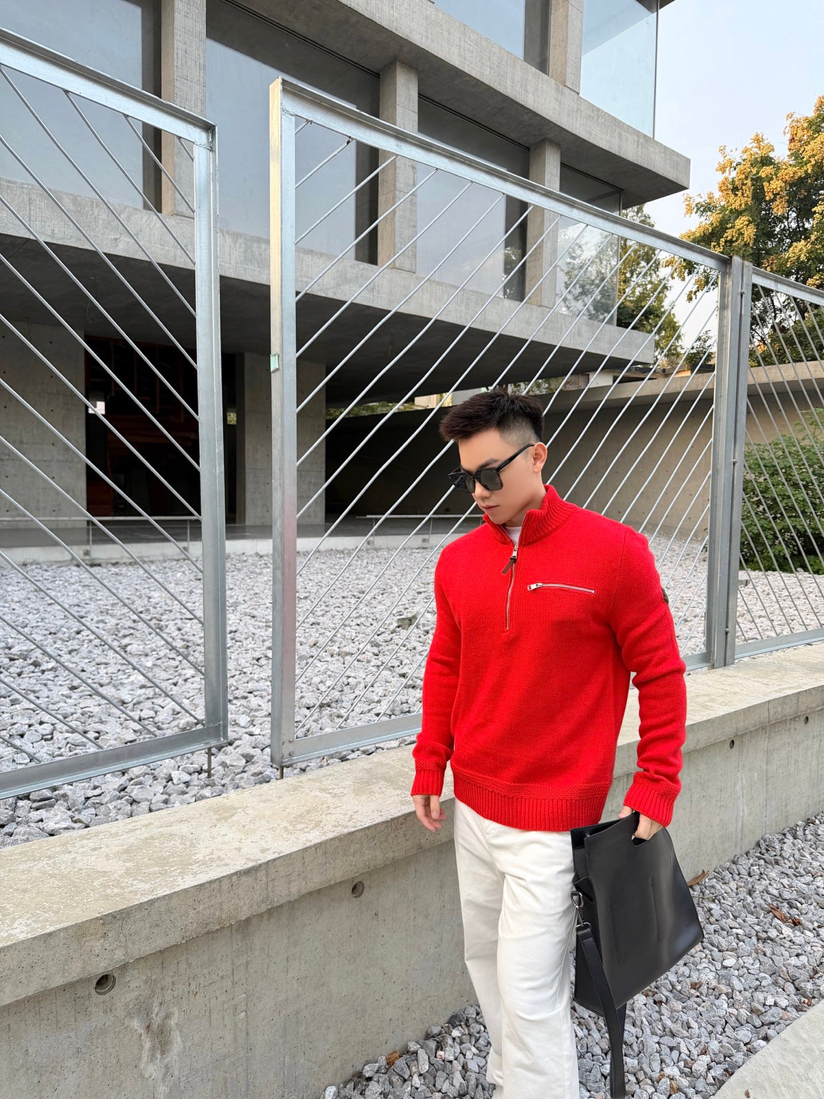 2026 New Model GS Logo Leather Pouch Half-Zip Sweater (AA1006-B40)