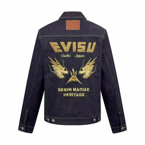 2026 New Arrival Ev Golden Dragon Embroidered Denim Jacket (25398-B85)