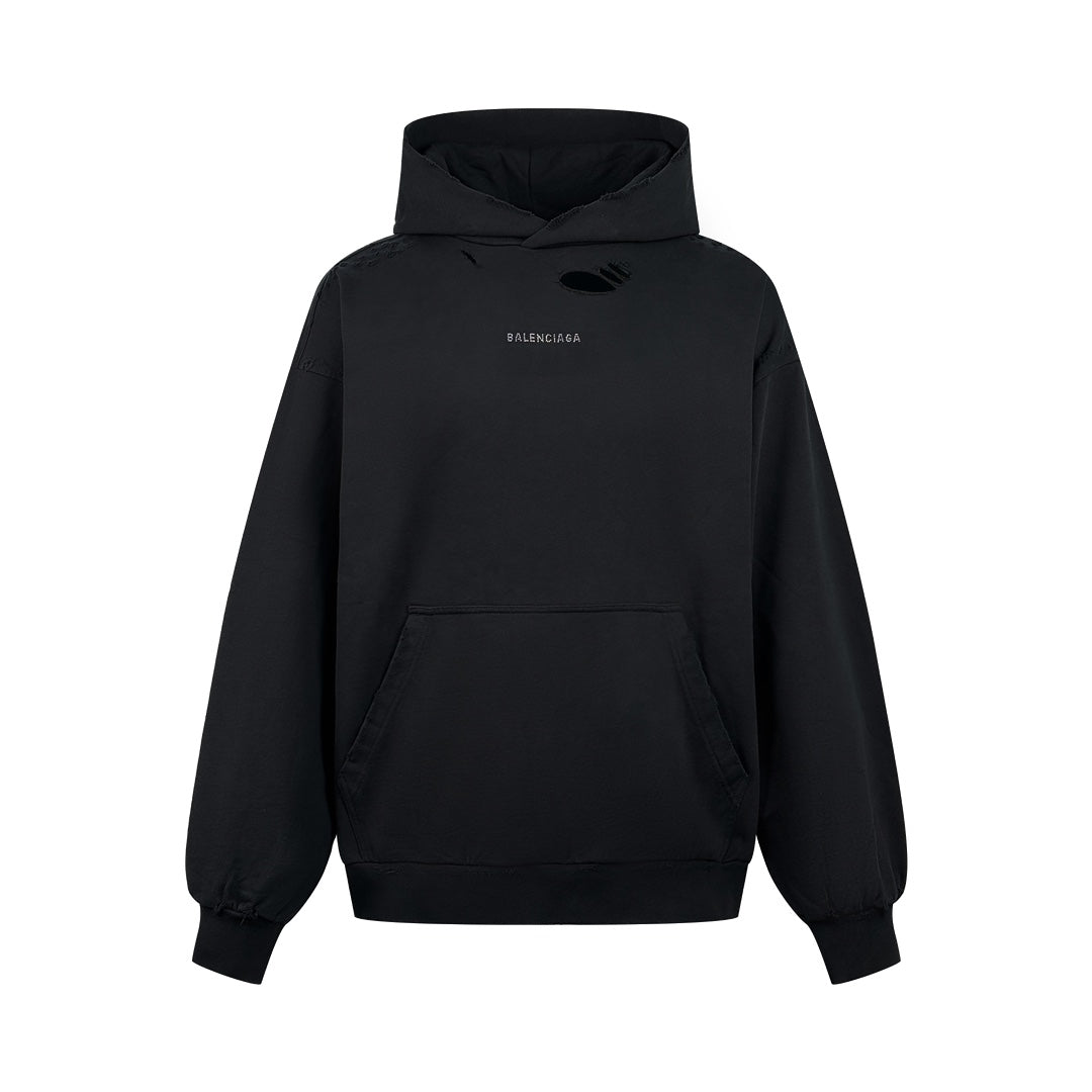 2026 New Arrival: GS Rhinestone-Embellished Hooded Distressed Sweatshirt (25252-B80)