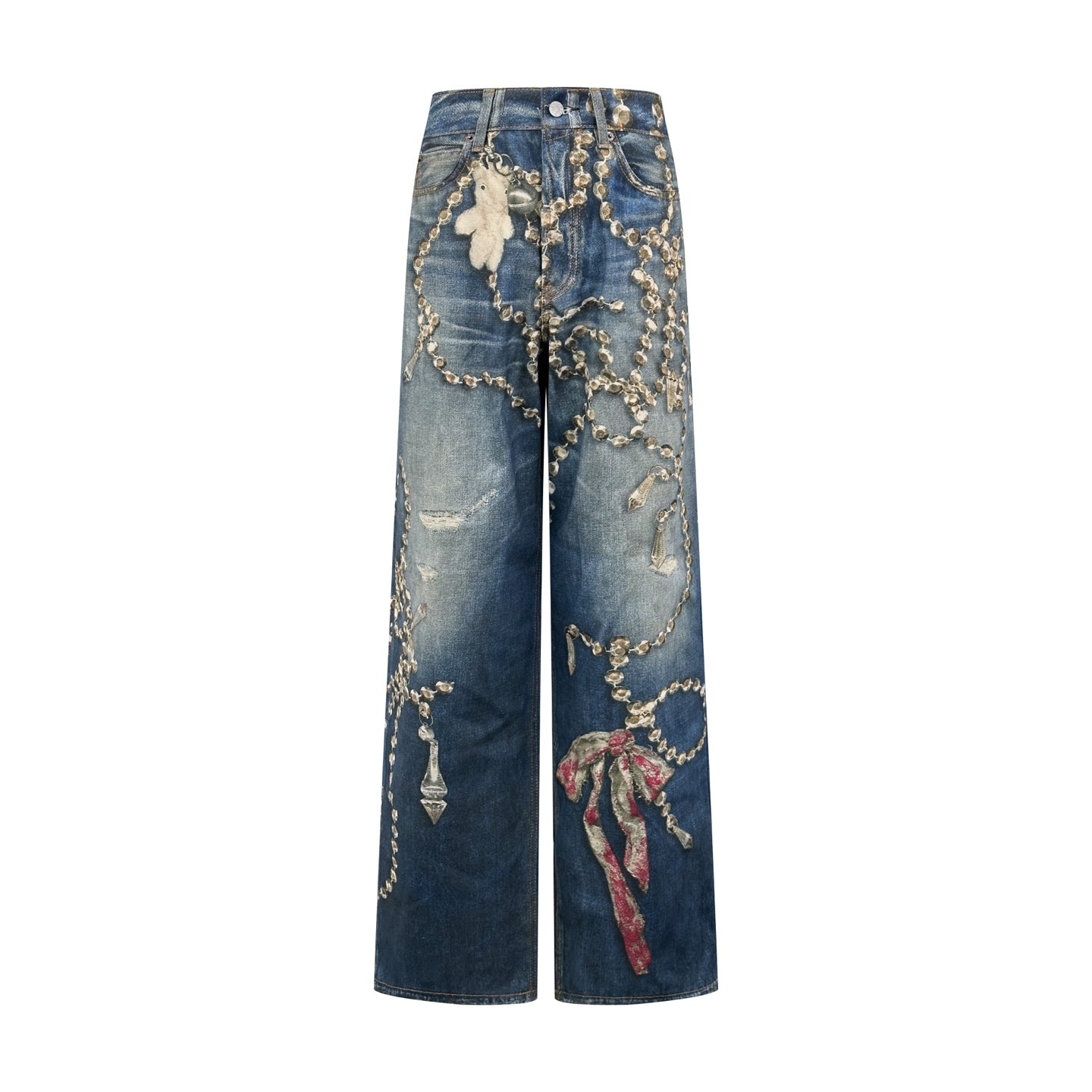 2026 New GS Optical Illusion Print Distressed Denim Trousers (BB851-C05)