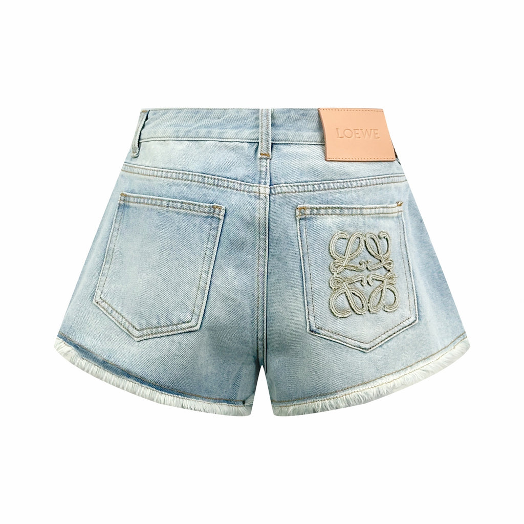 2026 Women’s GS Embroidered Leather Denim Shorts (EE422)